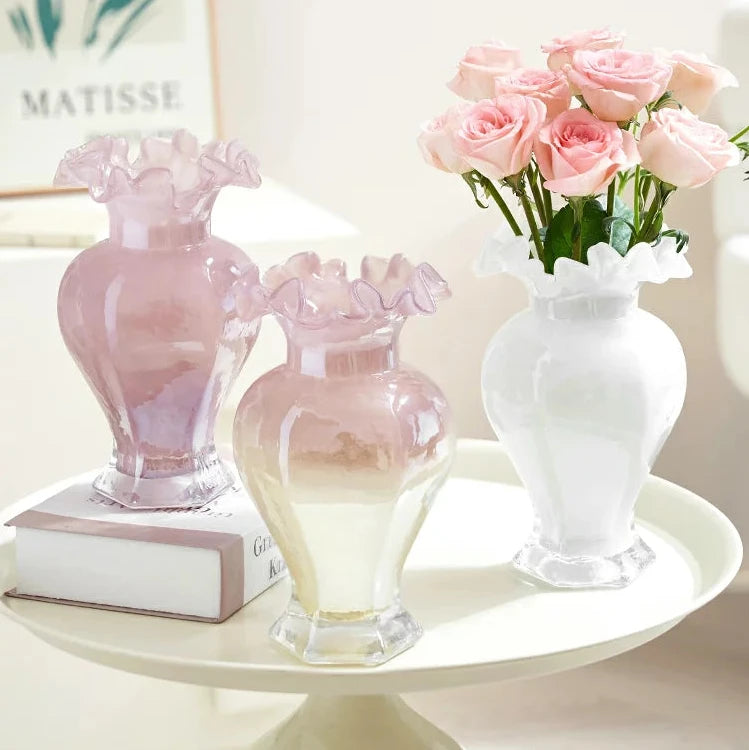 Pink & Gold Ruffle Flute Vase Creative Femininity