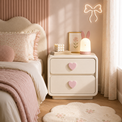 Pink Heart Bedside Table Creative Femininity