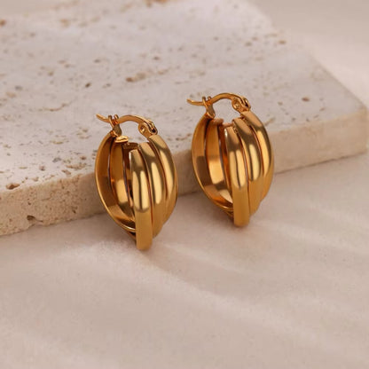 Triple Layered Gold Hoop Earrings