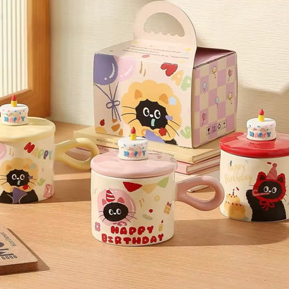 Cat Birthday Cake Mug Set