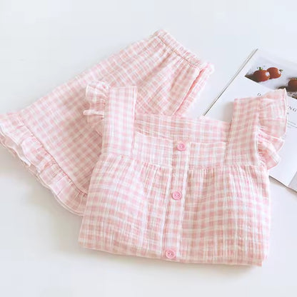 Gingham Short Pj Set - Pink/Yellow/Purple