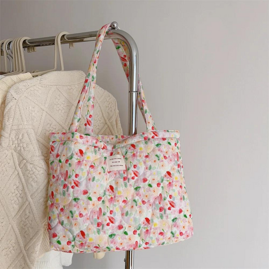 quilted floral tote bag 