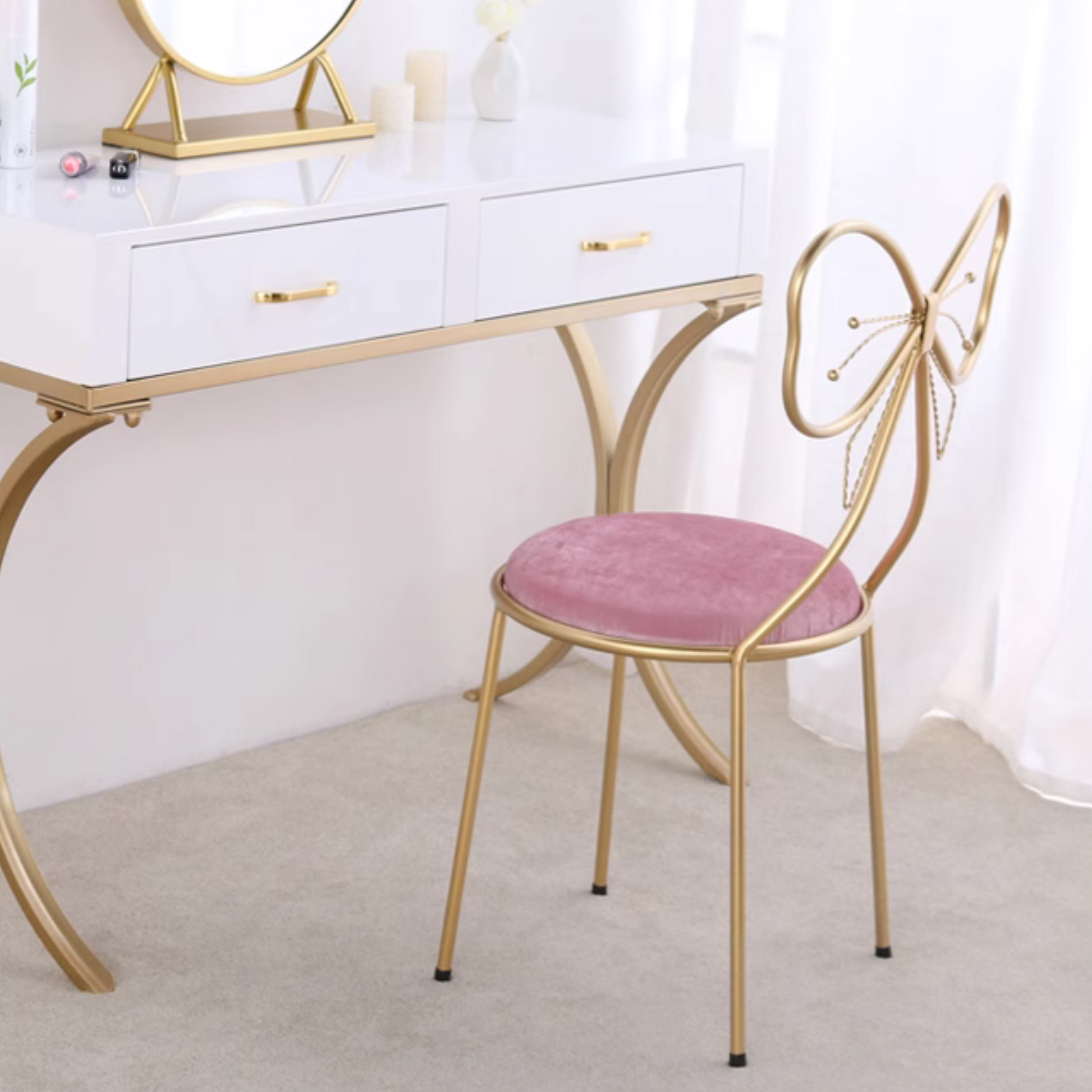 pink butterfly vanity chair