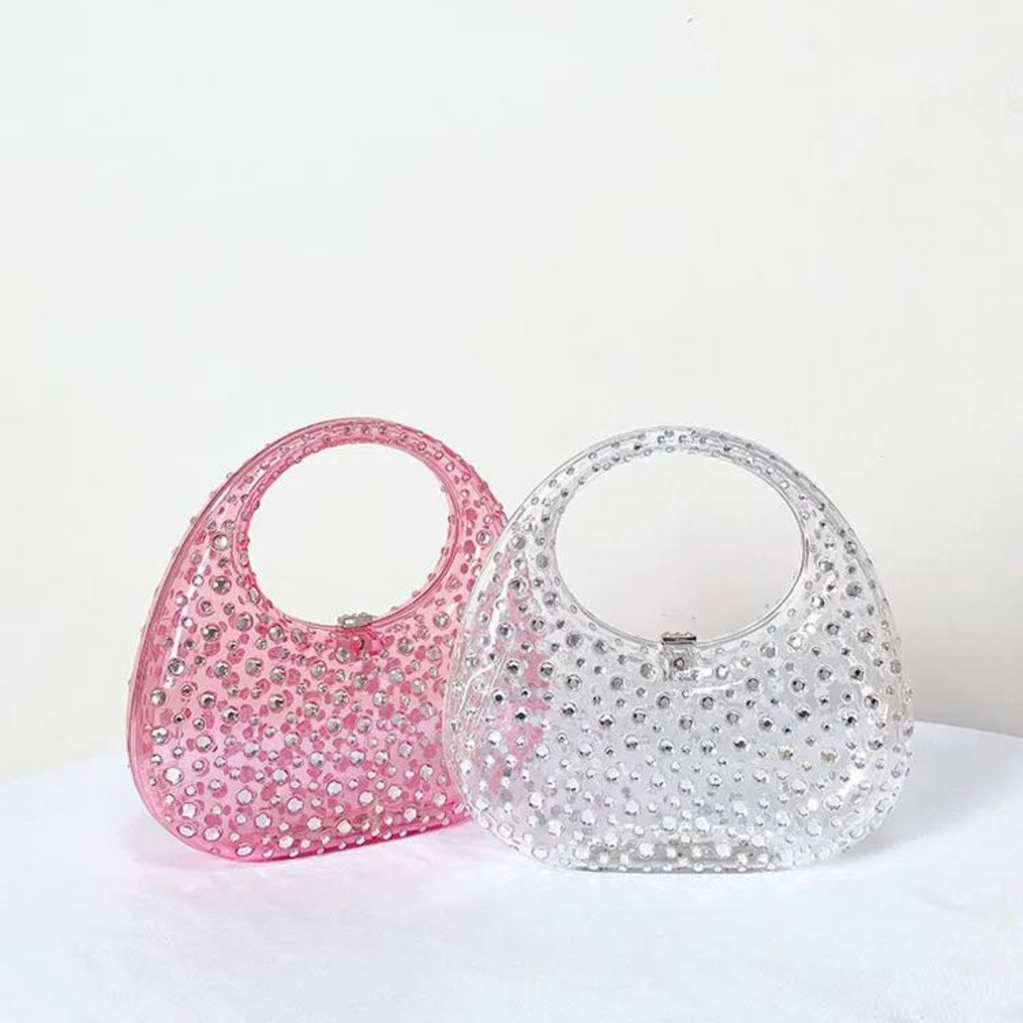 Mini Acrylic Diamanté Handbag - Pink/Clear/Black