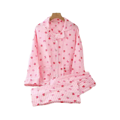 Pink Strawberry Gingham Pyjama Set