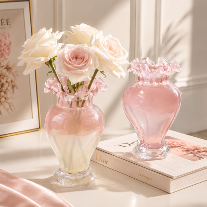 Pink & Gold Ruffle Flute Vase Creative Femininity