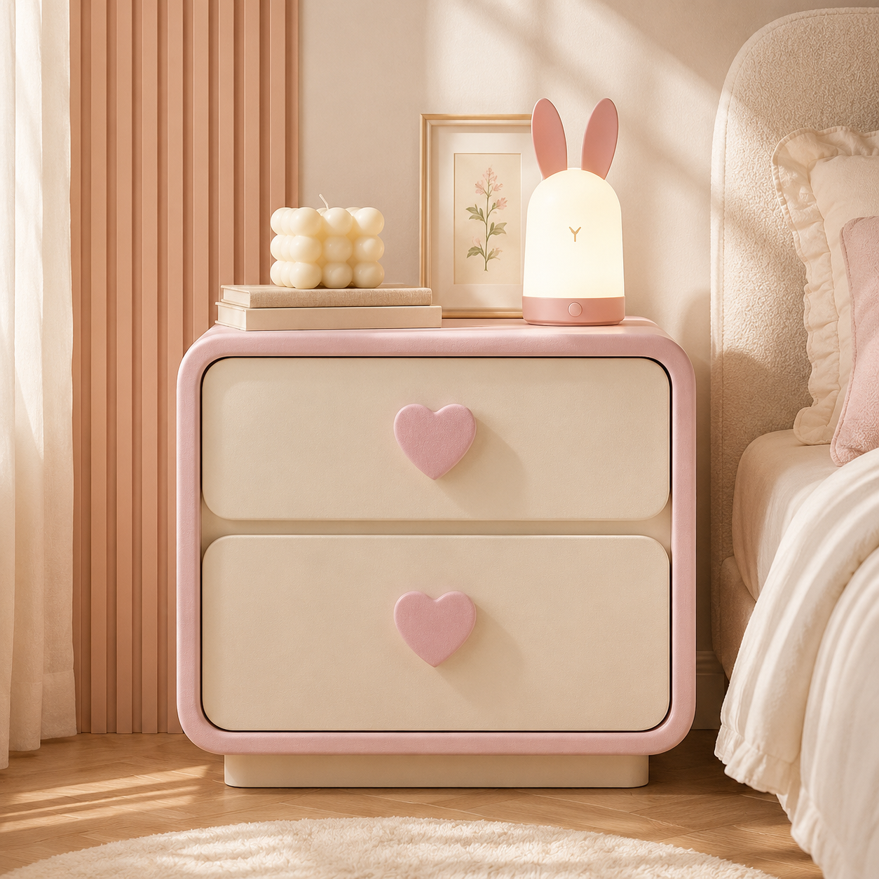 Pink Heart Bedside Table Creative Femininity