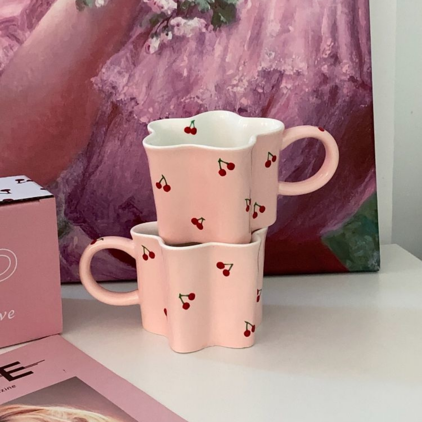 Pink Cherry Design Coffee Cup