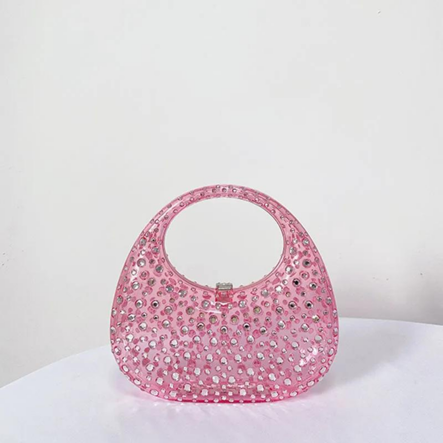 Mini Acrylic Diamanté Handbag - Pink/Clear/Black