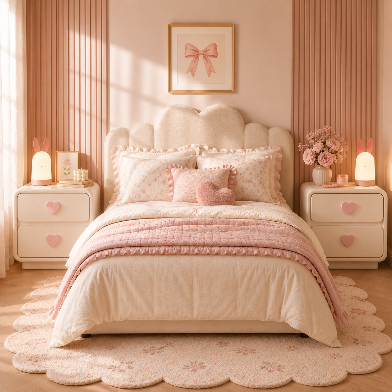 Pink Heart Bedside Table Creative Femininity