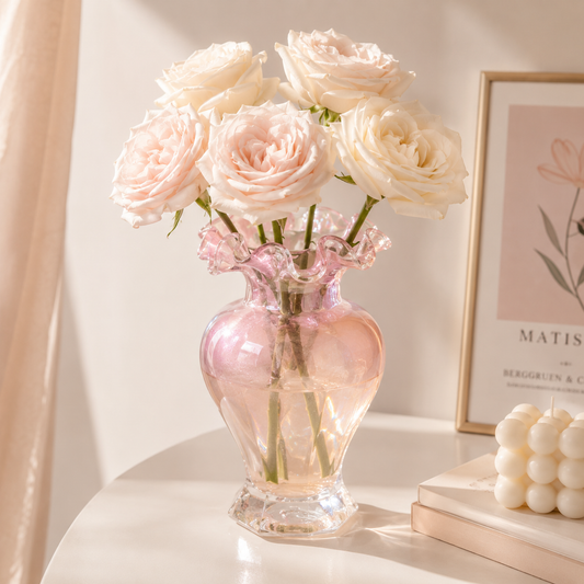 Pink & Gold Ruffle Flute Vase Creative Femininity