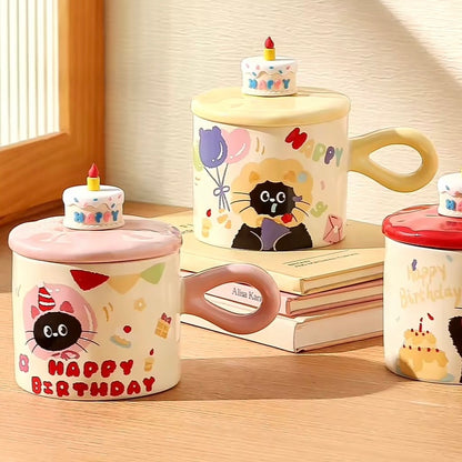 Cat Birthday Cake Mug Set
