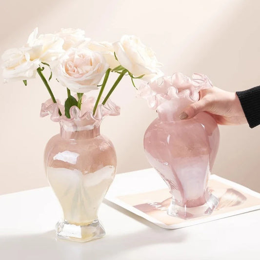 Pink & Gold Ruffle Flute Vase Creative Femininity