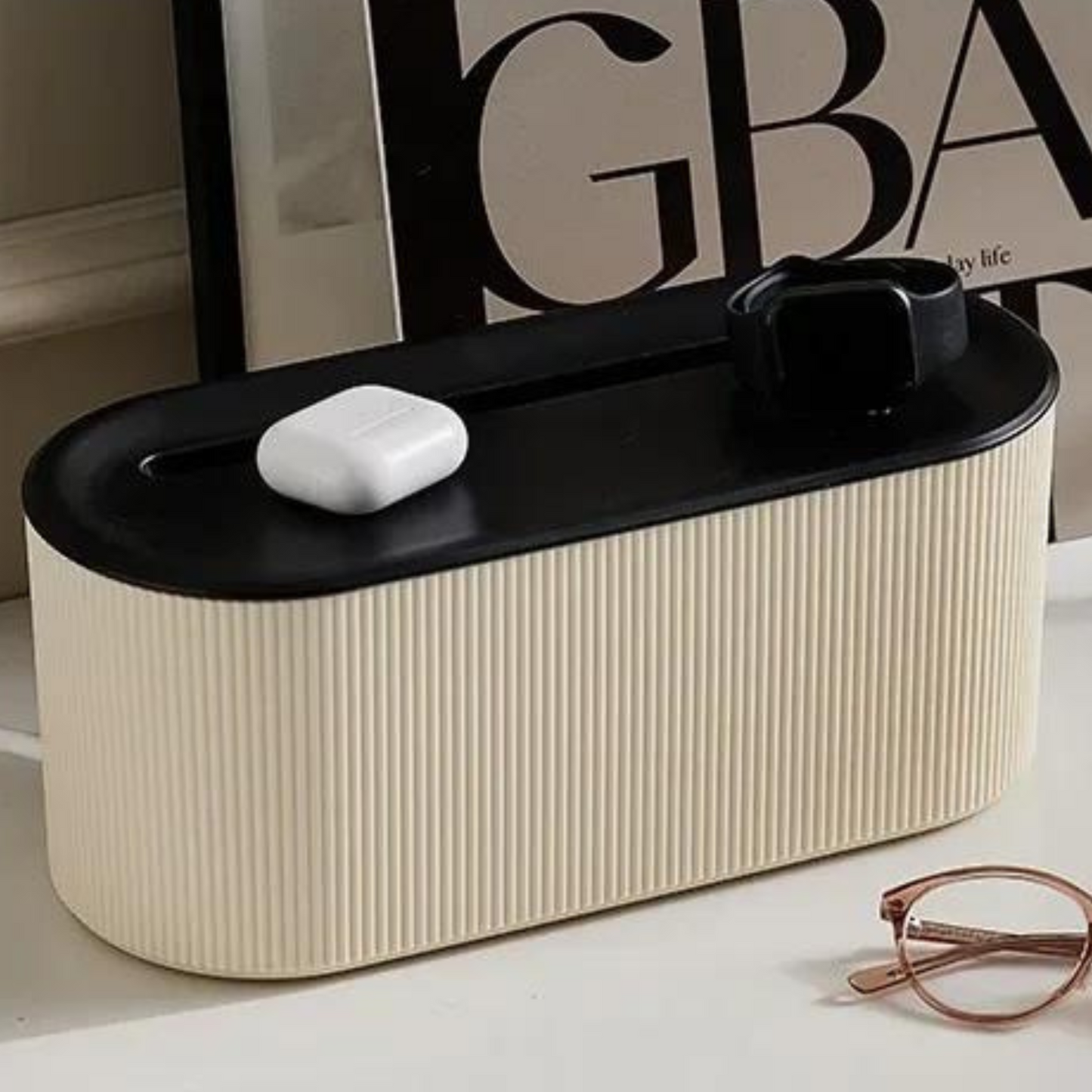 Modern Stylish Storage Box - Cream/Black