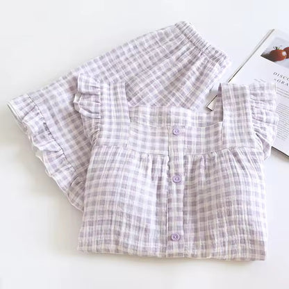 Gingham Short Pj Set - Pink/Yellow/Purple