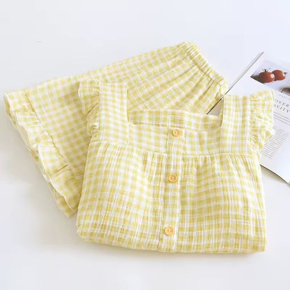 Gingham Short Pj Set - Pink/Yellow/Purple