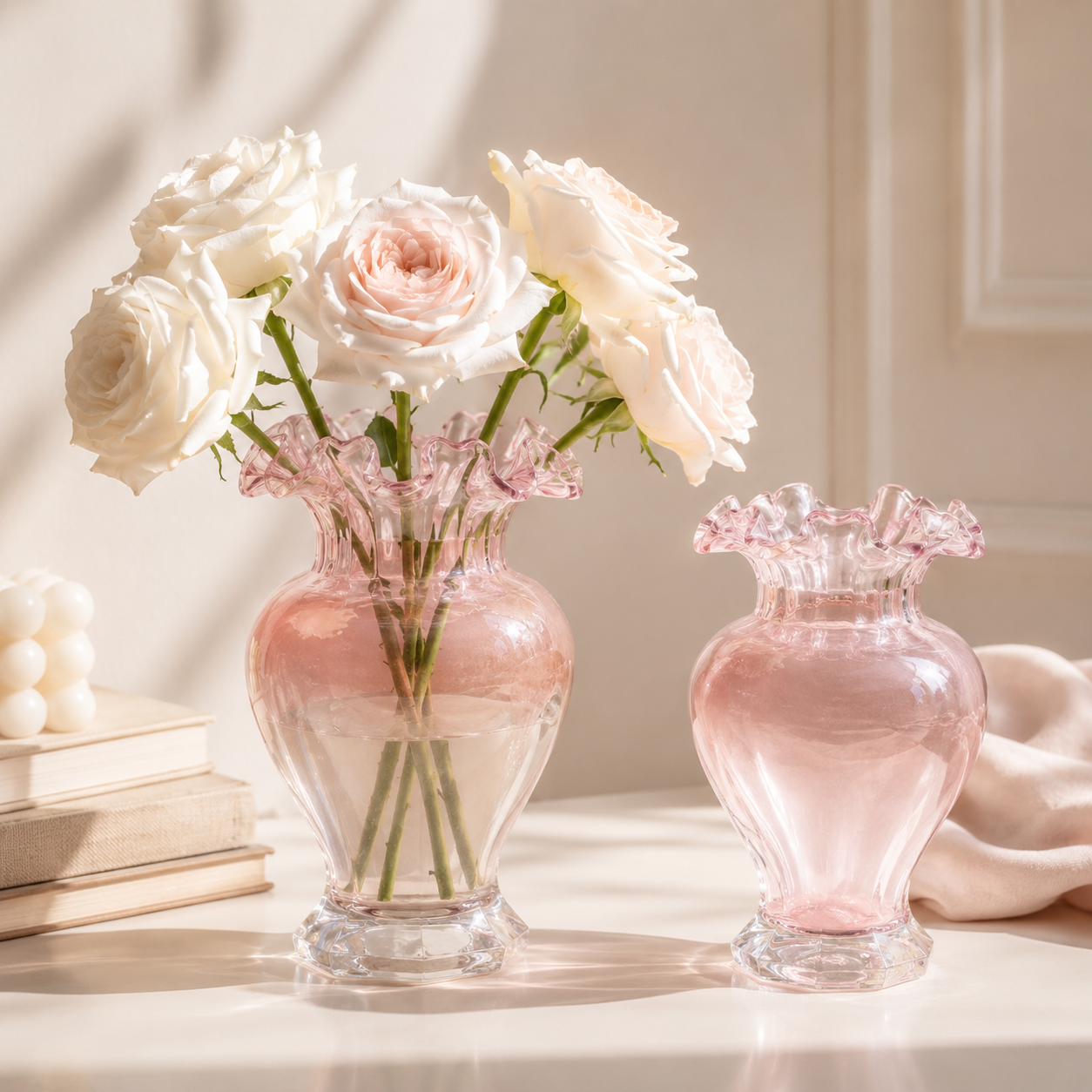Pink & Gold Ruffle Flute Vase Creative Femininity
