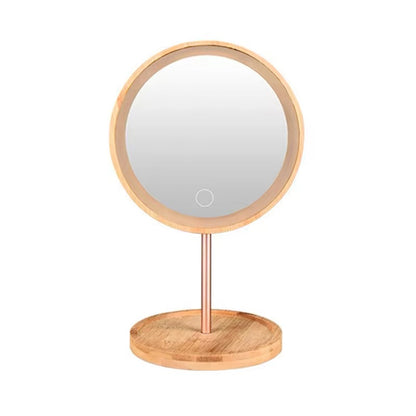 LED Round Wooden Makeup Mirror