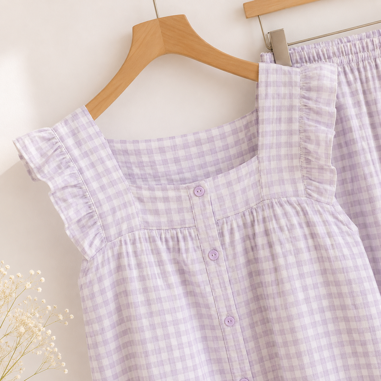 Gingham Short Pj Set - Pink/Yellow/Purple CreativeFemininity
