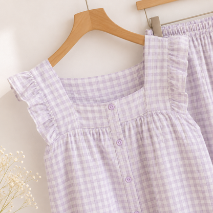 Gingham Short Pj Set - Pink/Yellow/Purple CreativeFemininity