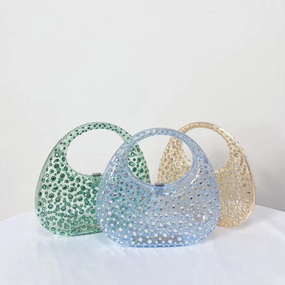 Diamanté Mini Acrylic Handbag - Rainbow/Blue/Lime