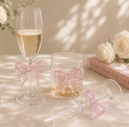 Pink Bow Stem Wine Glass Creative Femininity