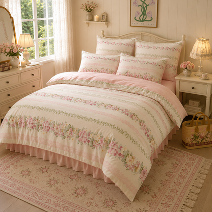 Pink Vintage Floral Bedding Set Creative Femininity