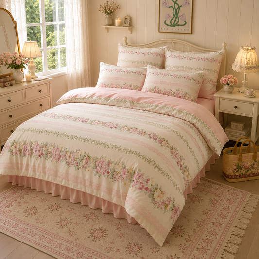 Pink Vintage Floral Bedding Set Creative Femininity