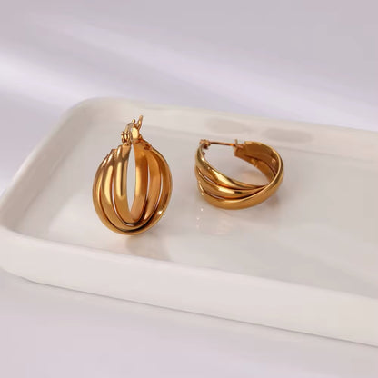 Triple Layered Gold Hoop Earrings