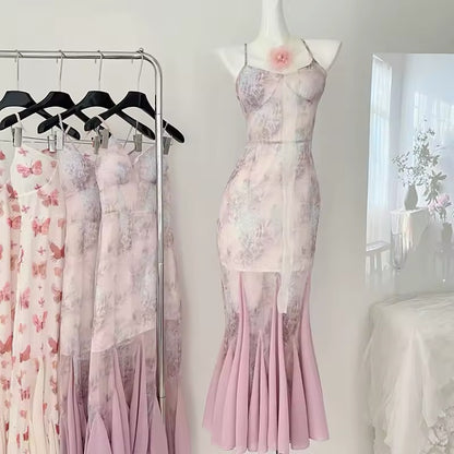 Romantic Strappy Butterfly Midi Dress