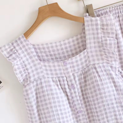 Gingham Short Pj Set - Pink/Yellow/Purple