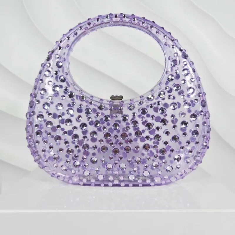 Acrylic Diamante Mini Handbag - Purple/Green/Gold