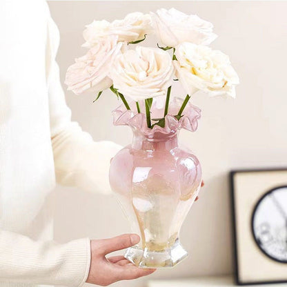 Pink & Gold Ruffle Flute Vase Creative Femininity