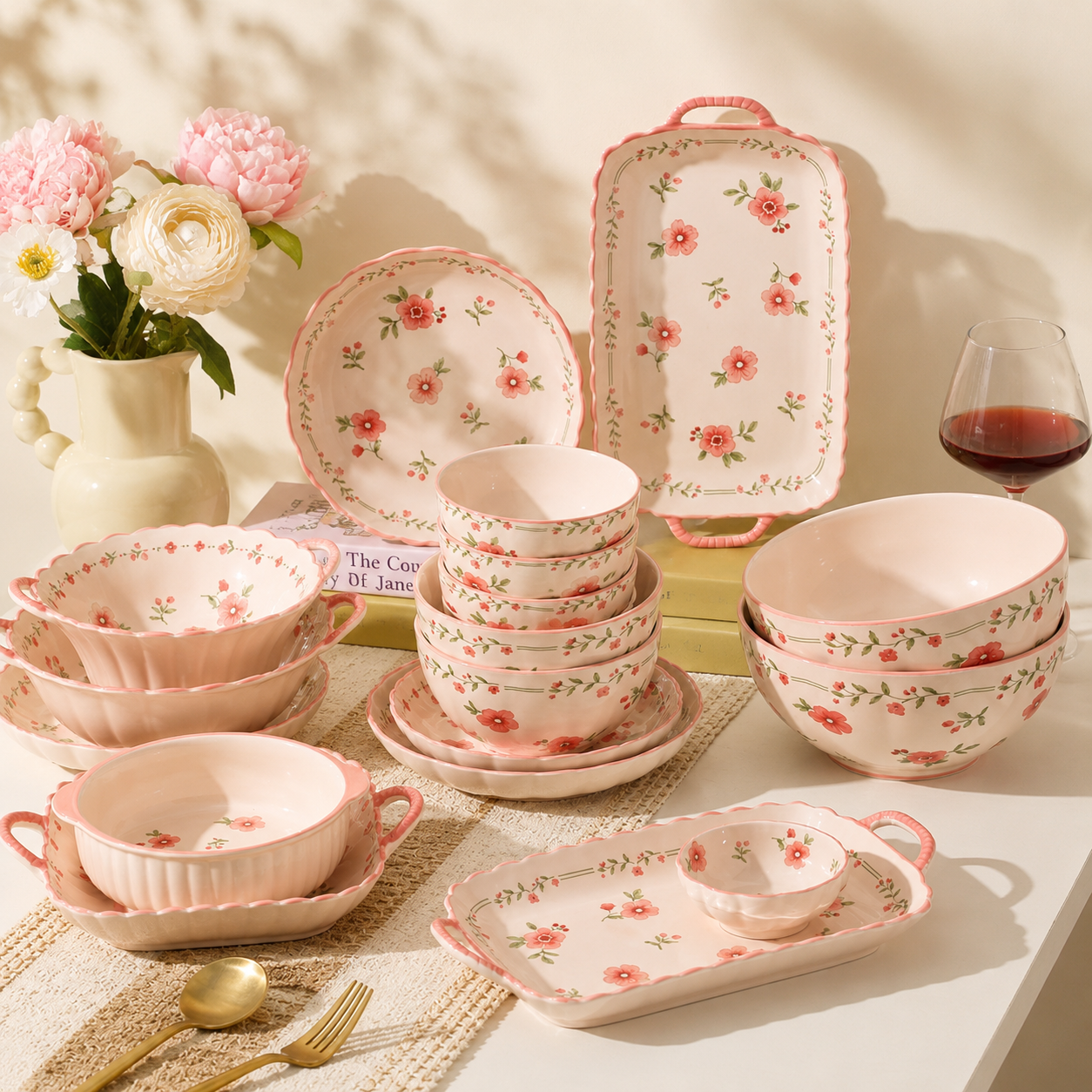 Pink Vintage Floral Dinner Set Creative Femininity