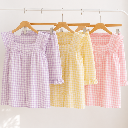 Gingham Short Pj Set - Pink/Yellow/Purple CreativeFemininity