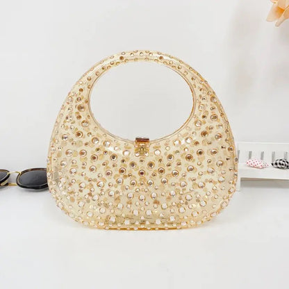 Acrylic Diamante Mini Handbag - Purple/Green/Gold