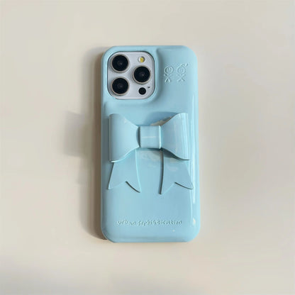 Blue phone case with ribbon bow 