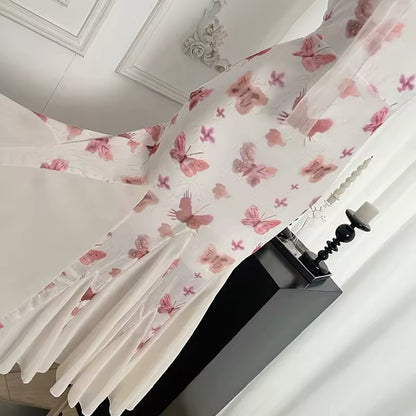 Romantic Strappy Butterfly Midi Dress