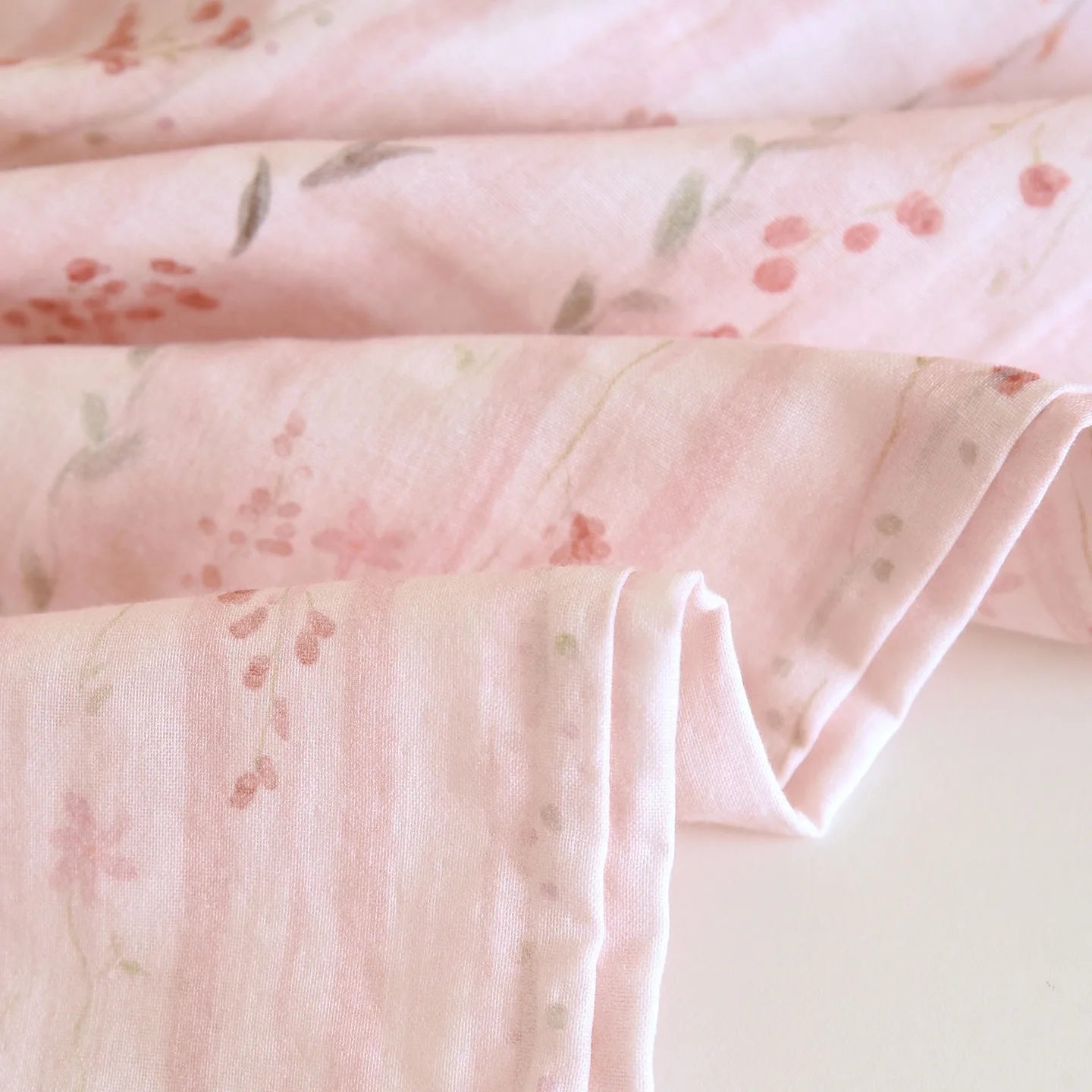Close-up of pink fabric with floral pattern