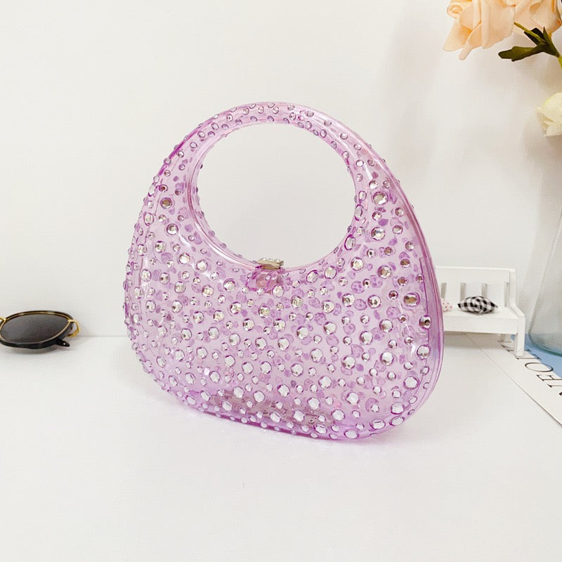 Acrylic Diamante Mini Handbag - Purple/Green/Gold