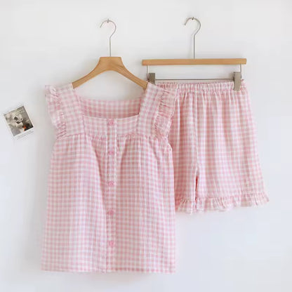 Gingham Short Pj Set - Pink/Yellow/Purple