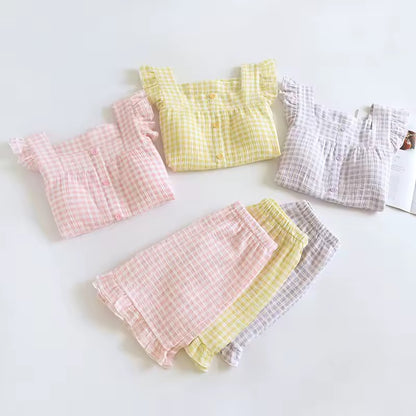 Gingham Short Pj Set - Pink/Yellow/Purple