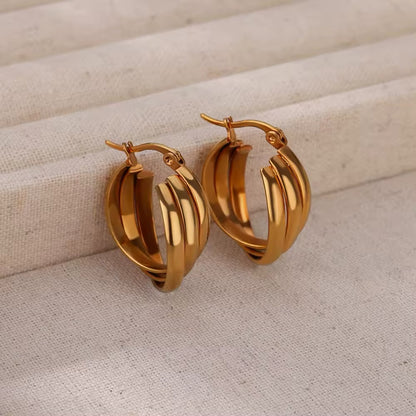 Triple Layered Gold Hoop Earrings
