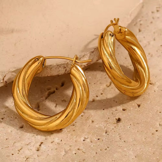 18k Gold Twisted Hoop Earrings