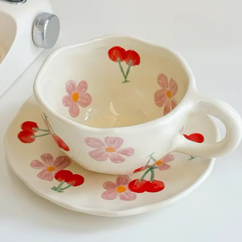 Cottagecore Painted Floral Mug Set