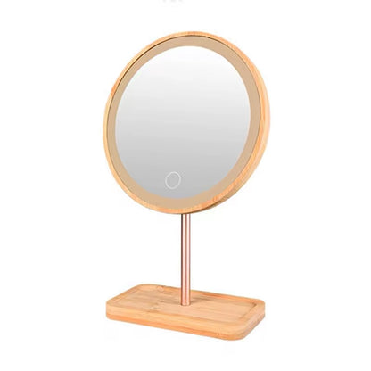 LED Round Wooden Makeup Mirror