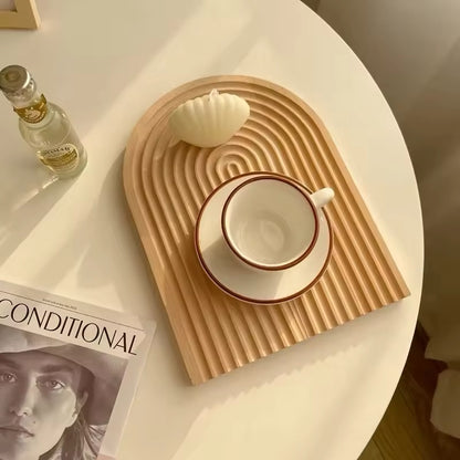 Ribbed Wooden Decorative Tray