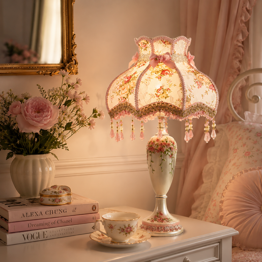 Rococo Pink Floral Tassel Lamp Creative Femininity