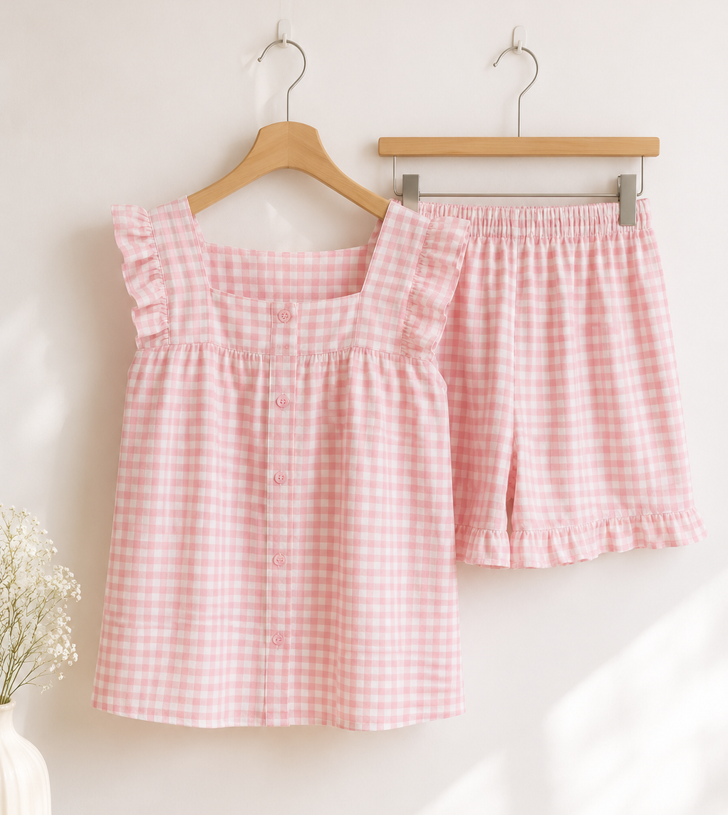 Pink gingham Short Pj Set - CreativeFemininity