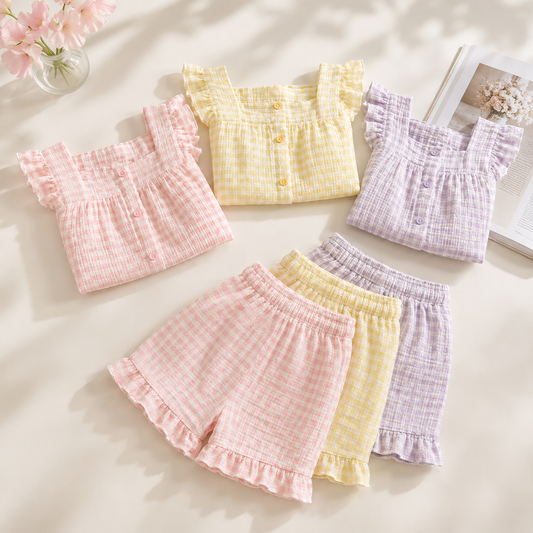Gingham Short Pj Set - Pink/Yellow/Purple CreativeFemininity